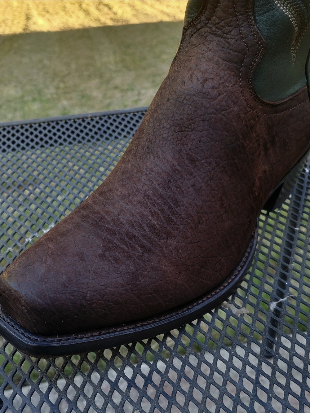Lagrage Leather Hippo Men's  Cowboy Boots with Green Shaft Accents. - Picture 5 of 12